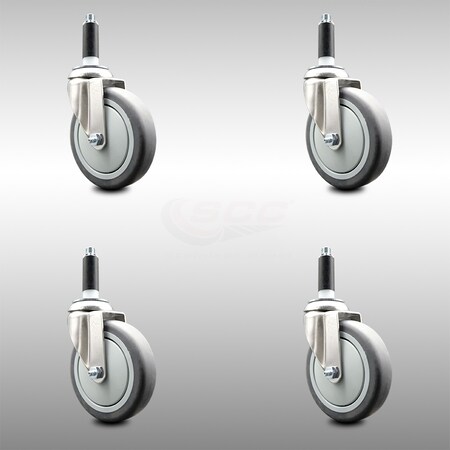 Service Caster 5 Inch 316SS Thermoplastic Rubber Swivel 3/4 Inch Expanding Stem Caster Set SCC-SS316EX20S514-TPRB-34-4